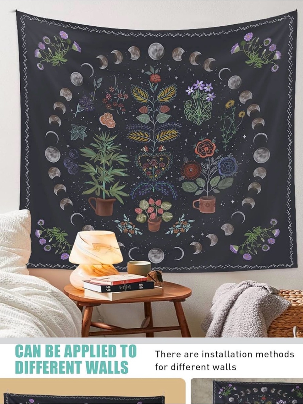 Tapestry - Nature Moon Phase Wall Hanging, Bohemian Mandala  80”x 60 “ New